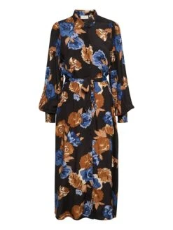 Kaffe Kleid "Florina" In Schwarz/ Camel/ Blau