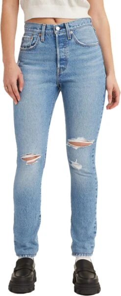 Jeans 501 In Medium Indigo Destructed