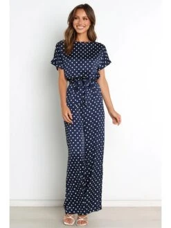 Jumpsuit In Dunkelblau/ Weiß