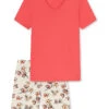 Schiesser Pyjama In Koralle/ Creme
