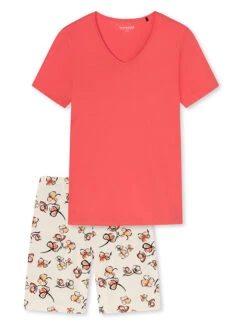 Schiesser Pyjama In Koralle/ Creme