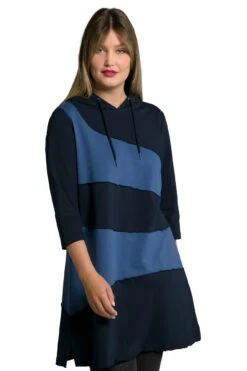 Ulla Popken Sweatkleid Offenkantig A-Linie Kapuze In Grün